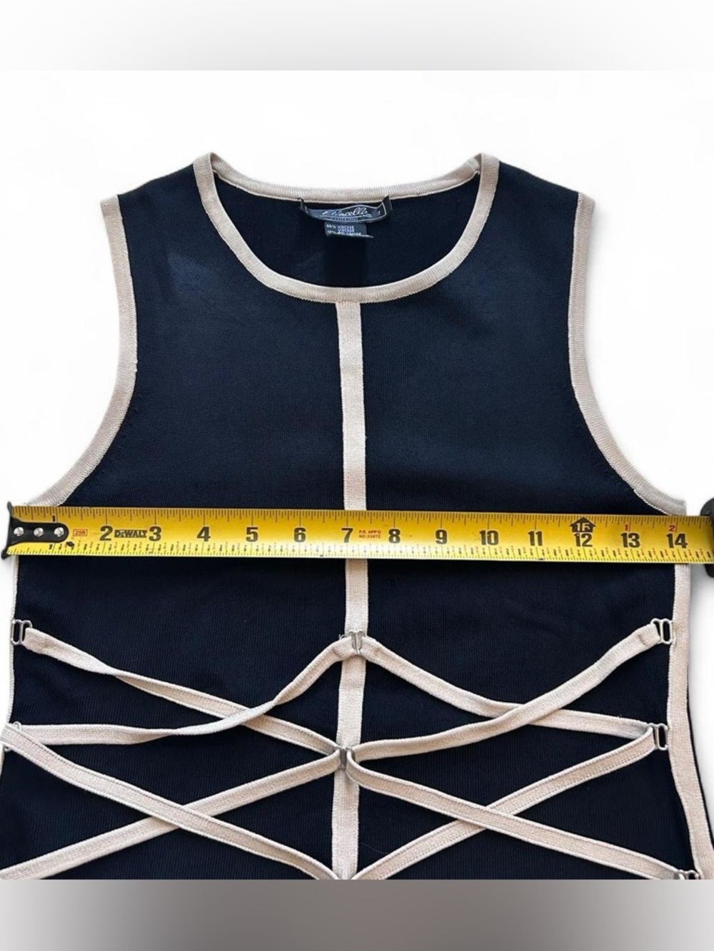 FINAL SALE - 90s Vintage black tank with cream contrast straps Lace Up - Picture 5 of 6